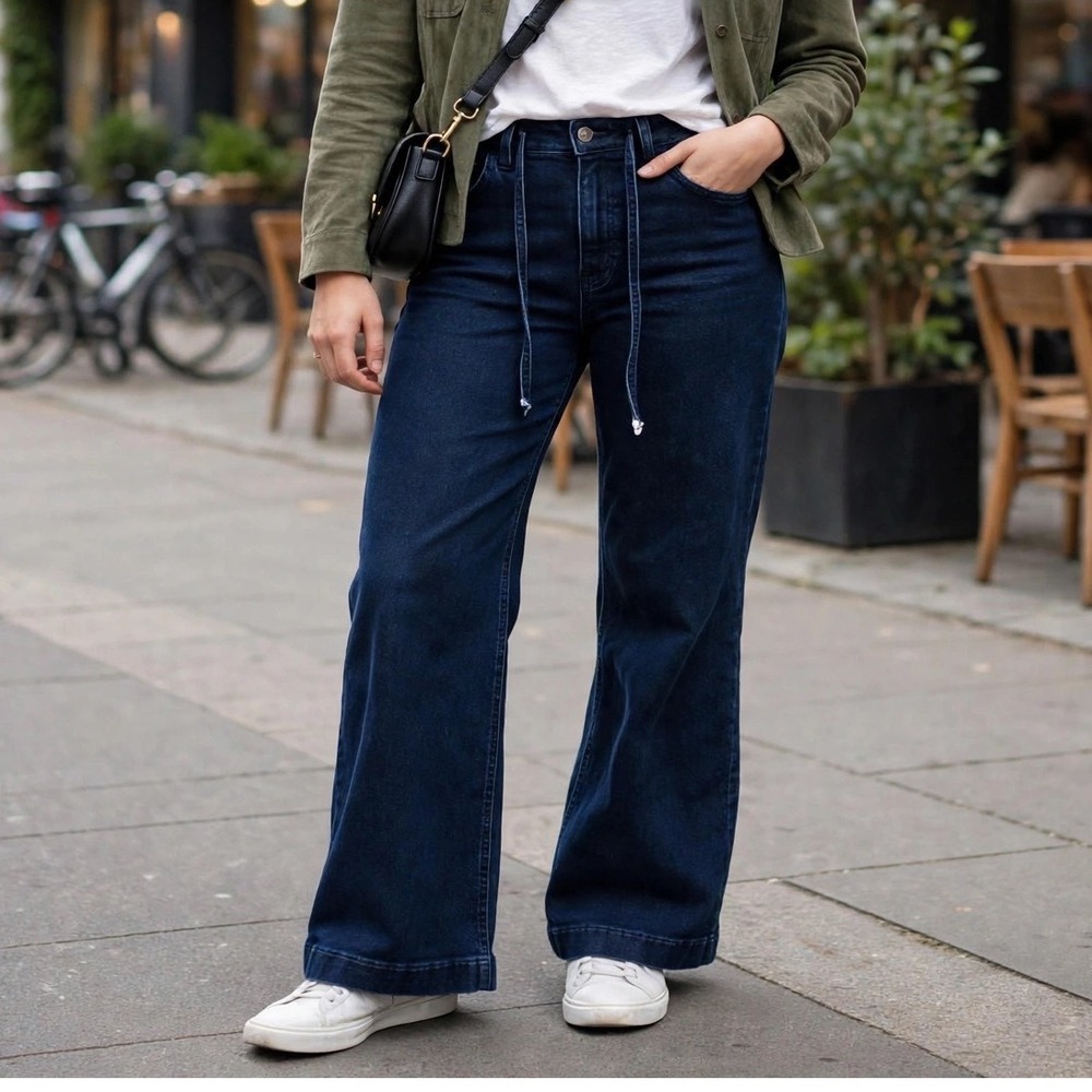JUST USA Womens Dark Wash Wide Leg Cropped Jeans Size 29 8